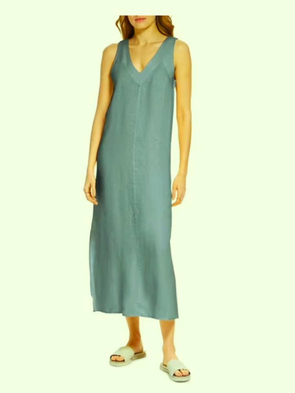 DKNY Ladies Linen V-Neck Maxi Dress In Teal Blue Size XL NWT